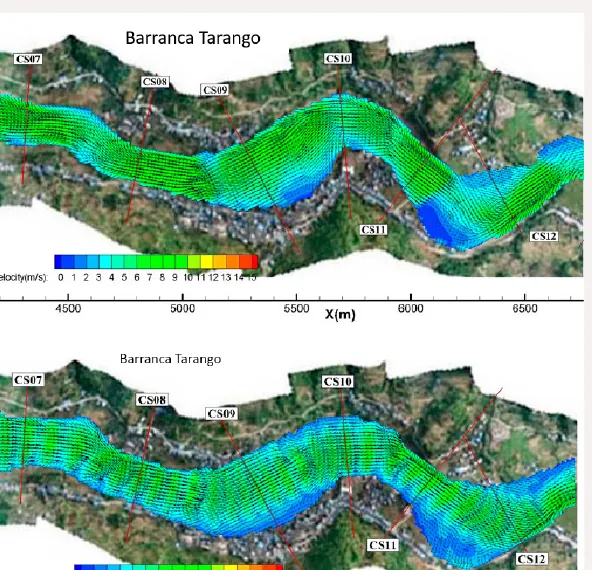 Atlas de riesgos de una barranca con velocidades de flujo