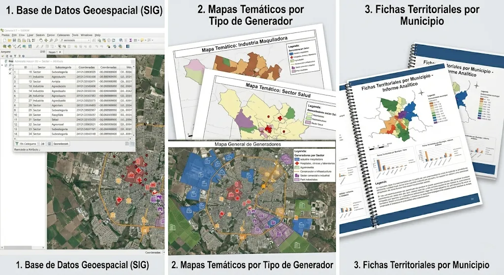 Base de datos geoespacial, mapas temáticos y fichas por municipio
